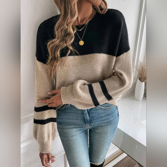 Brushed Jersey Stripe Mixed Color Block Pullover main image 1